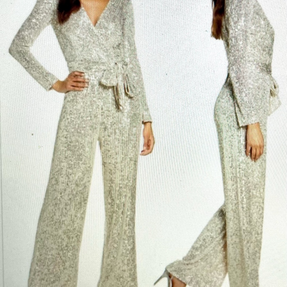 Eliza J Shimmering Silver Jumpsuit